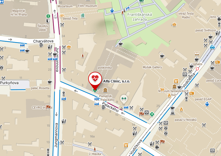 Mapa – ALFA CLINIC, Palackého 720/5, Praha 1